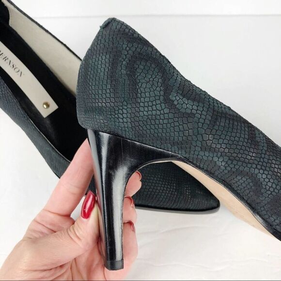 Matt Bernson Python Snake Embossed Pointy Toe Heels Pump Black charcoal 9.5 - Picture 14 of 16